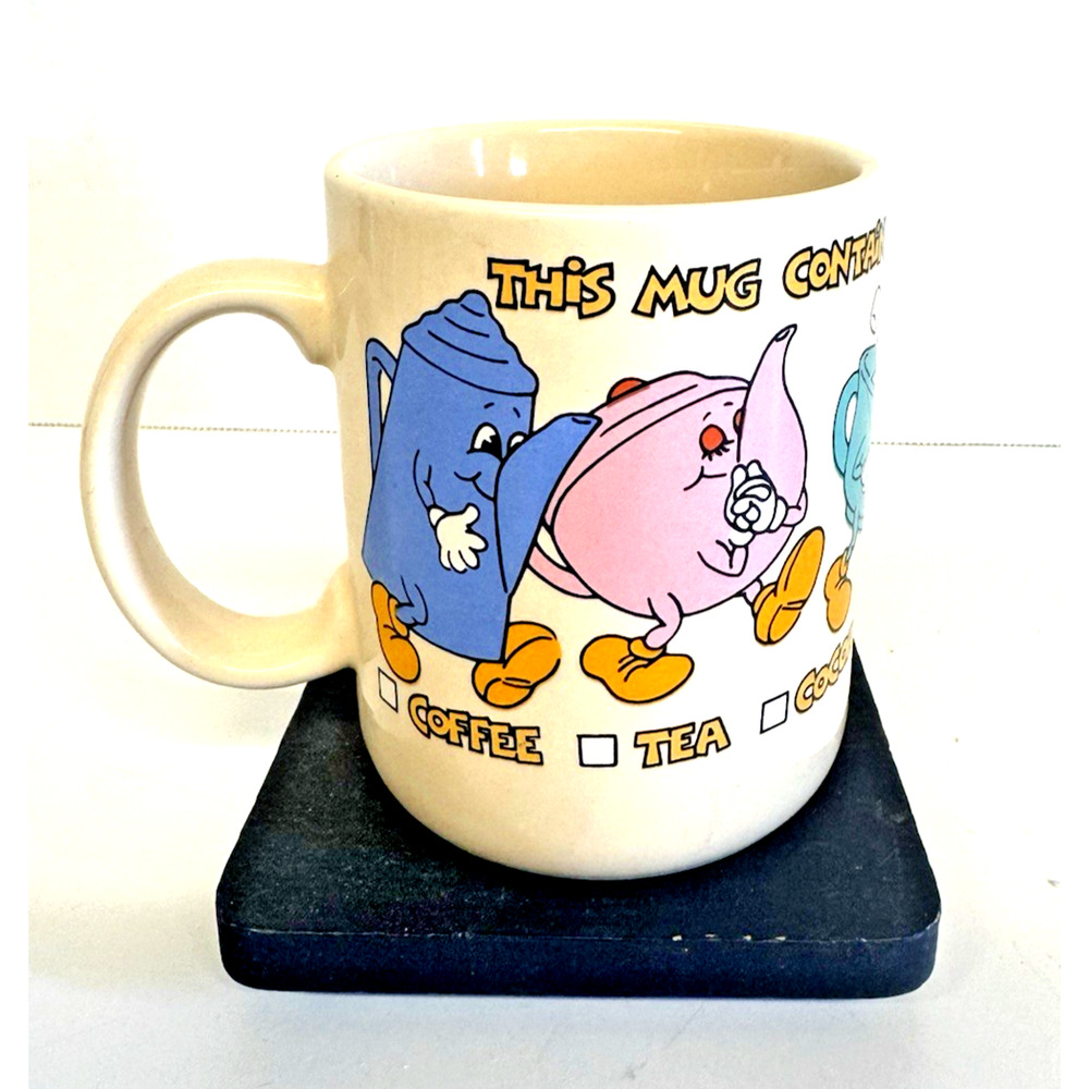 Vintage Anthropomorphic Mug 1970 "This Mug Contains" Cartoon Characters Hallmark